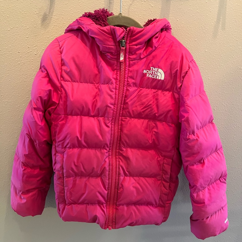 Girls’ North Face Down Jacket with Sherpa Lining - Fuchsia, Size XS (6)